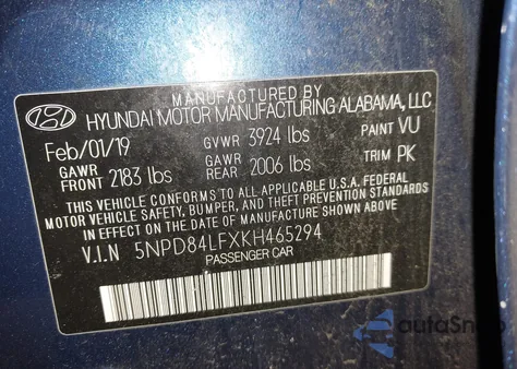 2019 Hyundai Elantra Sel из США, поврежденный, VIN 5NPD84LFXKH465294